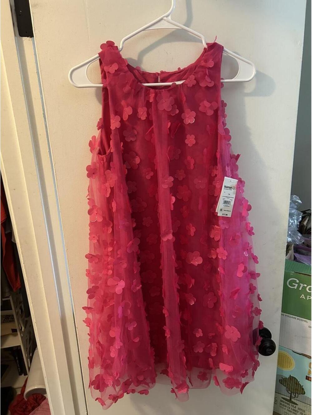 NWT Kensie Girl Pink floral mini dress with 3D flower appliqués size 14 years